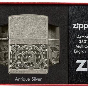 Gorgeous Medieval Antique Silver Plate Armor Carved Zippo Lighter